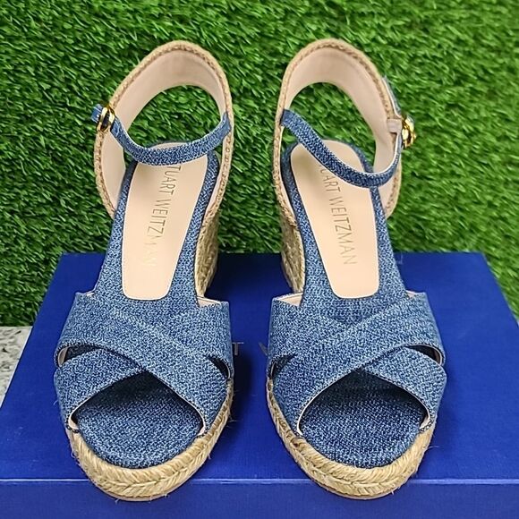 Stuart Weitzman Mirela Denim Espadrille Wedge Sandal - Picture 2 of 14